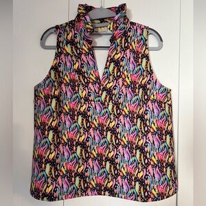 SSYS Peyton Sleeveless Scuba Frill Neck Top In Abstract Animal